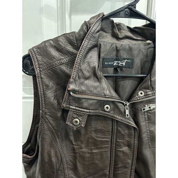 Black Rivet Sleeveless Moto Vest Large Faux Leather Zipper Brown - Picture 10 of 12